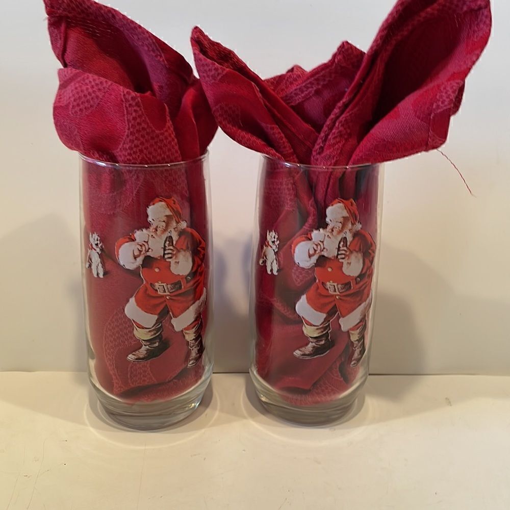 COCA COLA Santa Claus Drinking Glass "Haddon Sundblom vtg 80’s set of 2